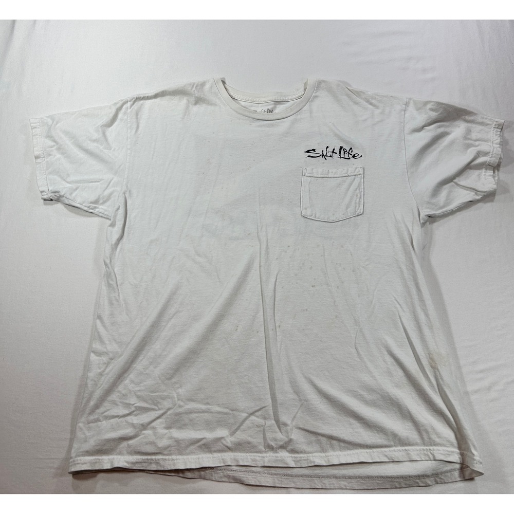 Salt Life Mens XL White Short Sleeve Pocket T-Shirt Dive Flag Graphic Cotton